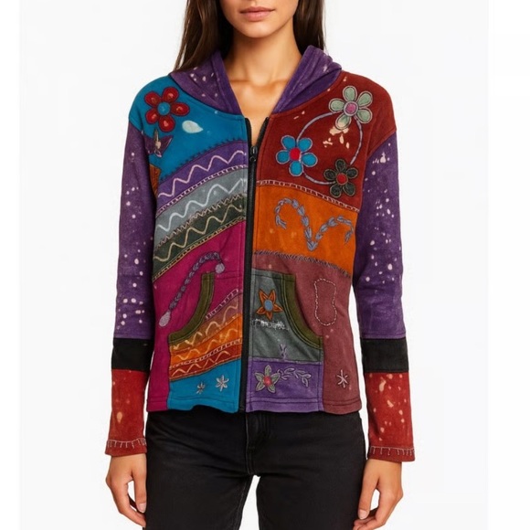 Rising Tide Tops - Rising Tide Colorful Patchwork Cotton  Hoodie XL Cotton Zip Front Pullover